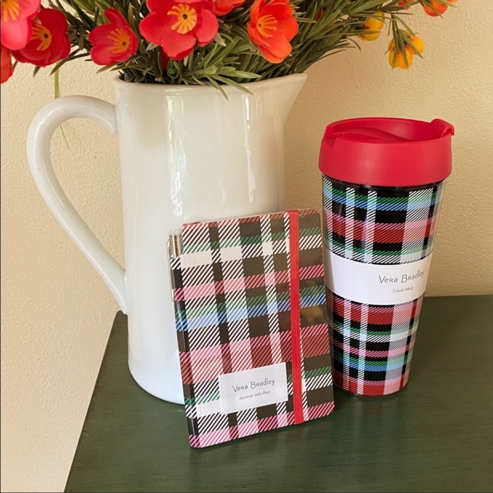 VERA BRADLEY Ribbons Plaid 3‑Pc Gift Set – Travel Mug, Journal & Pen – NWT - Picture 2 of 11
